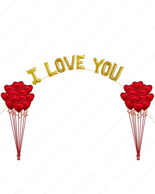 I LOVE YOU - Romantic Red Heart Balloon Bouquets with Custom Letter Arch