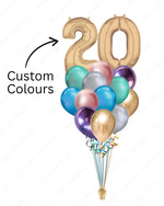 A Dozen Multi-Color Chrome Balloons with 2 Gold Numbers (Custom)