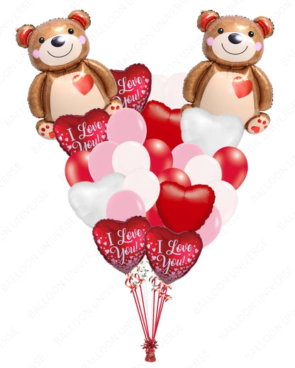 Giant Bear Balloon Bouquet with Hearts & “I Love You” Balloons