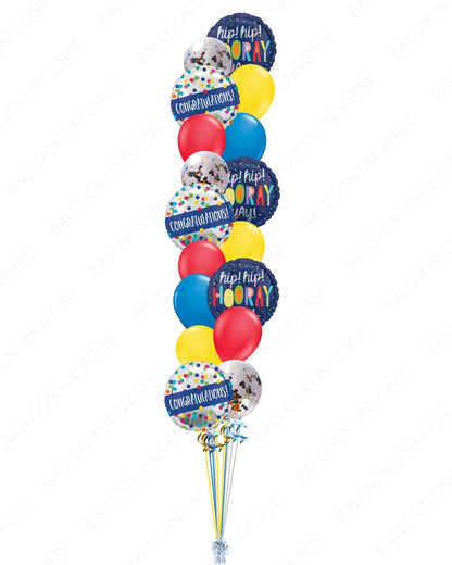 18 - Inch Hip Hip Hooray Foil Helium Balloon with Confetti & Congratulations Design