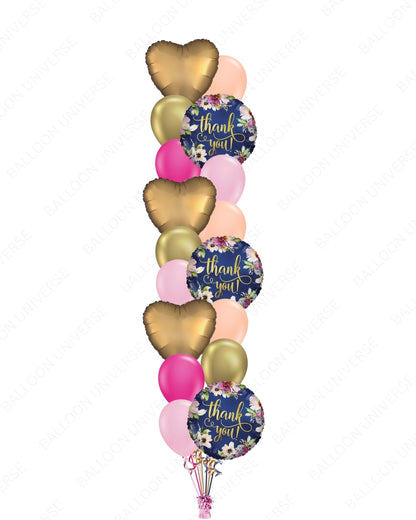 Elegant Thank You Balloon Bouquet with Gold Hearts and Pink Latex
