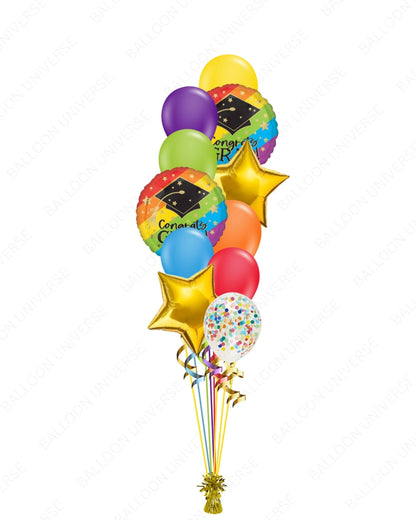 Colorful Graduation Balloon Bouquet  | Rainbow Round Foils & Confetti