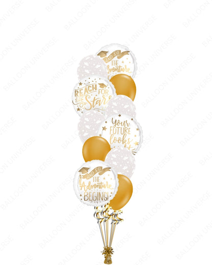 Grad Balloon Bouquet - Motivational Mylar & Gold/Grad Hat Latex