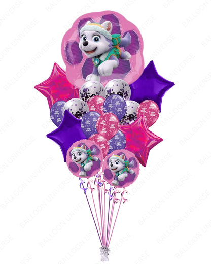 PAW Patrol Birthday Balloon Bouquet for Girls -  Pink & Purple Latex, Confetti & Mylar Mylars ( Helium-Filled)