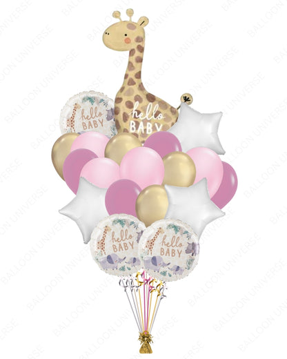 Baby Girl Safari Balloon Set with Giraffe - Baby Shower Decoration