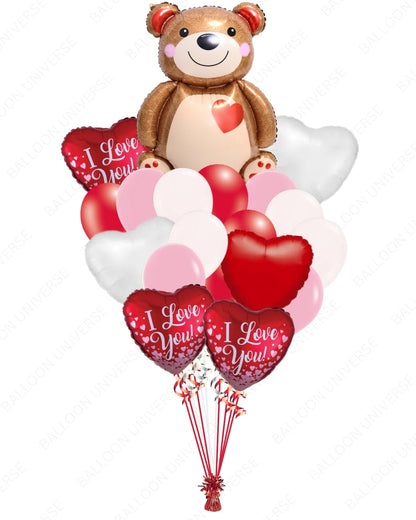 Giant Bear Balloon Bouquet with Hearts & “I Love You” Balloons