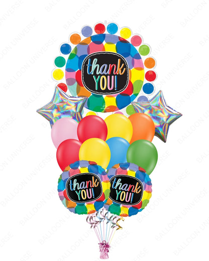 Supershape Thank You Balloon with Round Mylar | Silver Stars | Latex Balloons