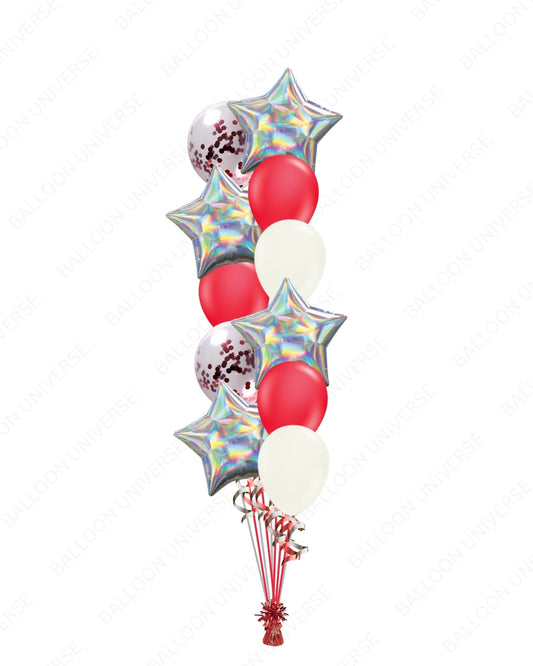 Premium Iridescent Star Balloon Bouquet - Party Decoration with Red /White/ Rose Gold Confetti Latex