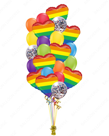 Love & Pride Rainbow Heart Foil Balloon Bouquet with Latex Mix - Helium Filled