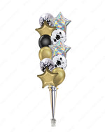 Graduation Balloon Bouquet – Black & Gold with Grad Hat Latex & Confetti