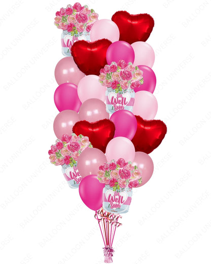 Get Well Soon Balloon Bouquet with Hearts & Pink Accents