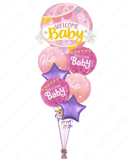 Hot Air Balloon Welcome Set | Hello World & Welcome Baby for Baby Girl