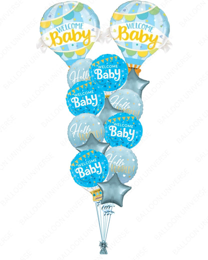 Hot Air Balloon Welcome Set | Hello World & Welcome Baby for Baby Boy