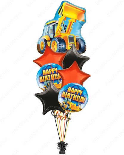Kids Construction Party Balloons - Big Truck with Red & Black Star Foils