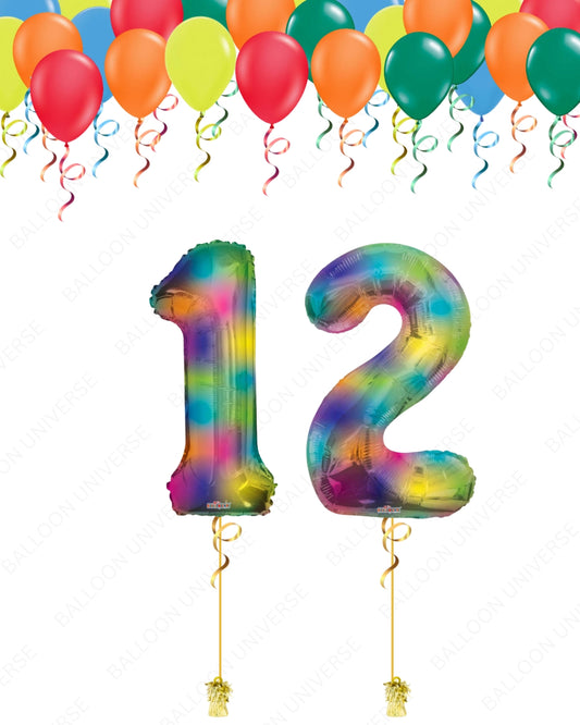 25 Helium Balloons + Rainbow mylar Number