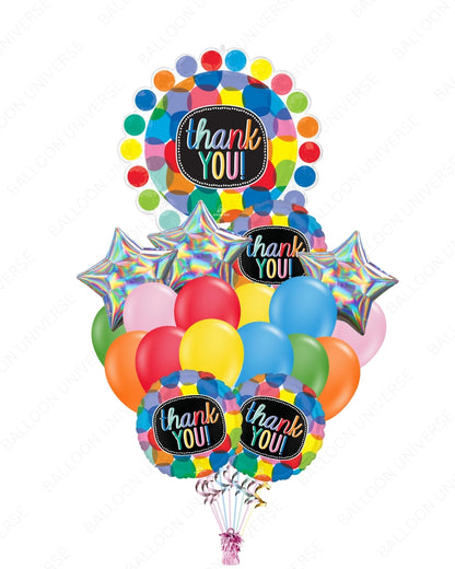 Supershape Thank You Balloon with Round Mylar | Silver Stars | Latex Balloons