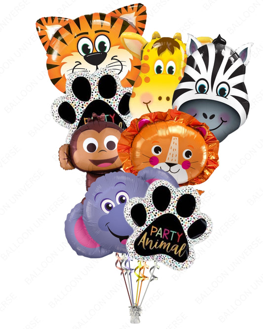Animal Balloons - Tiger, Lion, Elephant, Giraffe, Monkey & Zebra