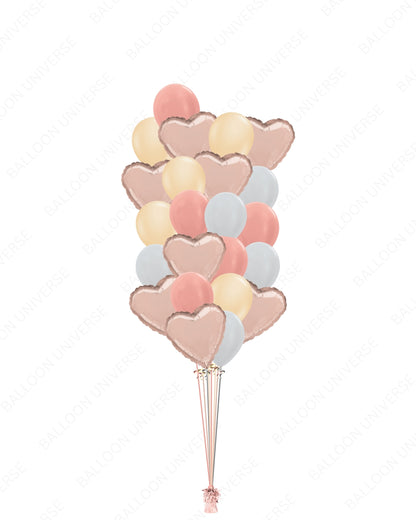 Rose Gold Heart Balloon Bouquet - Gold, Rose Gold, and Silver Latex Balloons