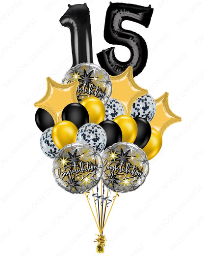 Black & Bright Congratulations Balloons (Custom Numbers)