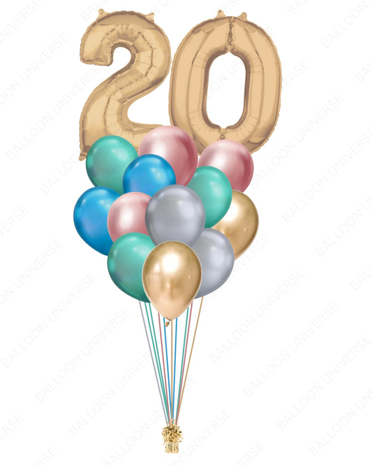 12 Chrome Balloons + 2 Gold mylar Numbers [Custom Age]
