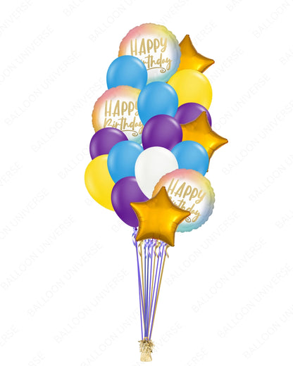 Vibrant Purple & Blue Balloon Bouquet with Gold & Ombre mylars (3 Variants)