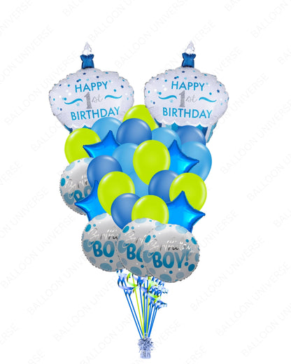 Happy 1st Birthday Cupcake Balloon Set - Boy