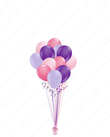 A Dozen Pink and Purple Balloons