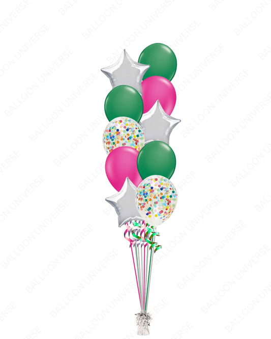 Beautiful Balloon Bouquet  -  Rainbow Confetti, Silver Star & Latex Mix
