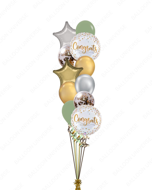 Rose Gold Confetti, Green & Gold Latex with Star Congrats Balloons