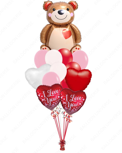 Giant Bear Balloon Bouquet with Hearts & “I Love You” Balloons