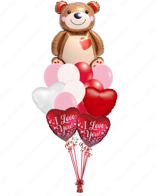 Giant Bear Balloon Bouquet with Hearts & “I Love You” Balloons