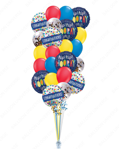18 - Inch Hip Hip Hooray Foil Helium Balloon with Confetti & Congratulations Design