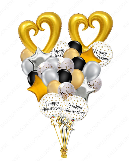 Happy Anniversary Balloons Set  - Jumbo Heart, Stars & Confetti Latex