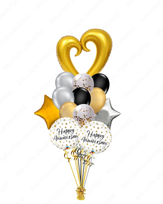 Happy Anniversary Balloons Set  - Jumbo Heart, Stars & Confetti Latex