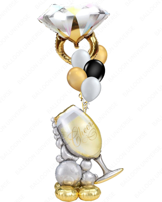 Champagne Glass Balloon Bouquet with Diamond Ring