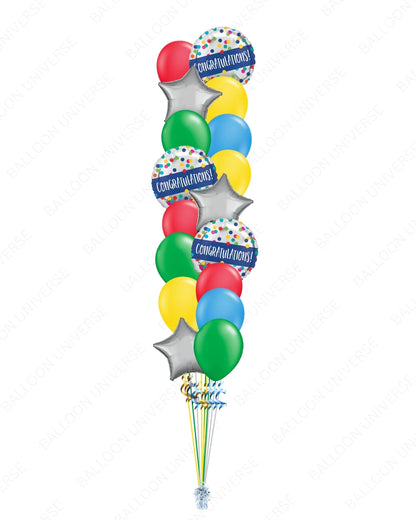 Festive Congratulation Bouquet with Confetti Balloons, Silver Stars & Bright Latex