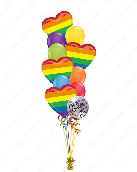 Love & Pride Rainbow Heart Foil Balloon Bouquet with Latex Mix - Helium Filled
