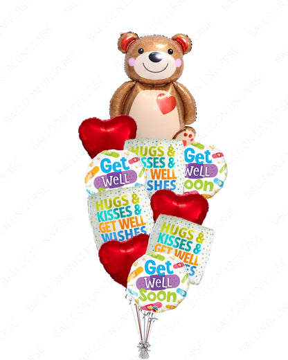 Hugs, Kisses & Get Well Soon Teddy Bear Balloon Set
