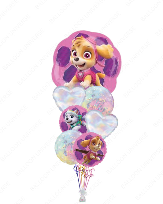 Skye & Everest Balloon Bouquet  -  Paw Patrol Mylar with Hearts & Birthday Balloons