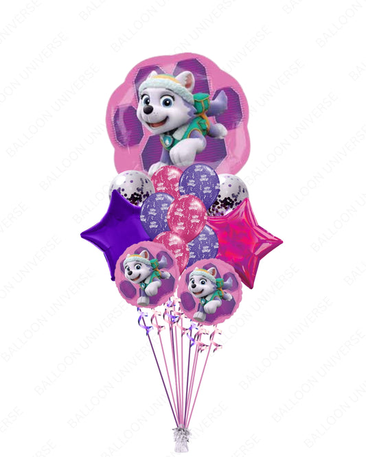 PAW Patrol Birthday Balloon Bouquet for Girls -  Pink & Purple Latex, Confetti & Mylar Mylars ( Helium-Filled)