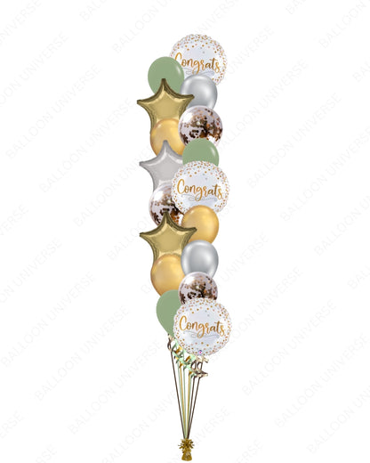 Rose Gold Confetti, Green & Gold Latex with Star Congrats Balloons