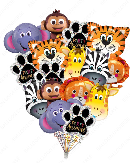 Animal Balloons - Tiger, Lion, Elephant, Giraffe, Monkey & Zebra