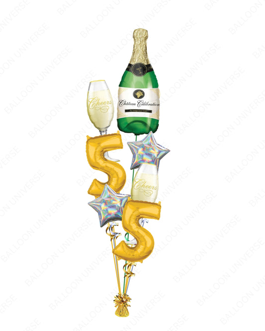 Champagne Celebration Set with Personalized Gold Number Balloons