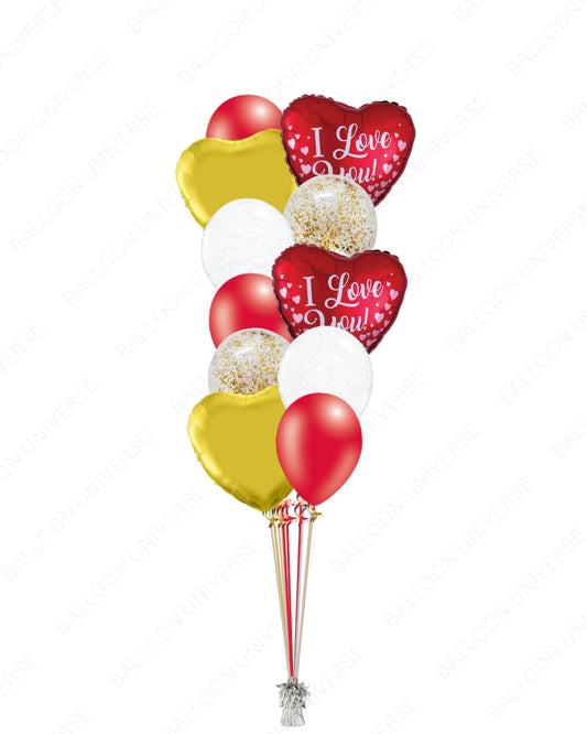 Love Balloons with Gold Hearts & I Love You Design