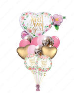 Sweet Baby Girl Balloon Set with Rose Gold Confetti & Gold Hearts