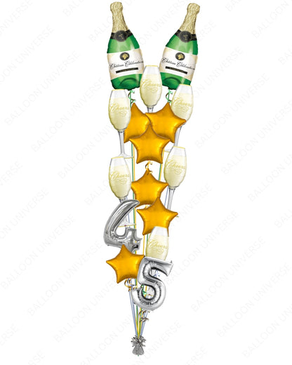 Custom Silver Numbers & Champagne Celebration Balloon Bouquet