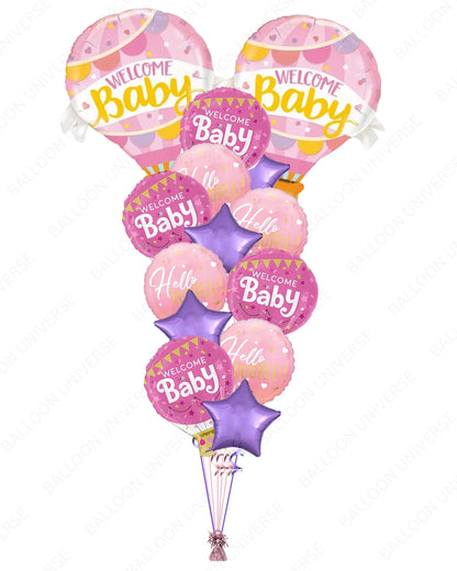Hot Air Balloon Welcome Set | Hello World & Welcome Baby for Baby Girl