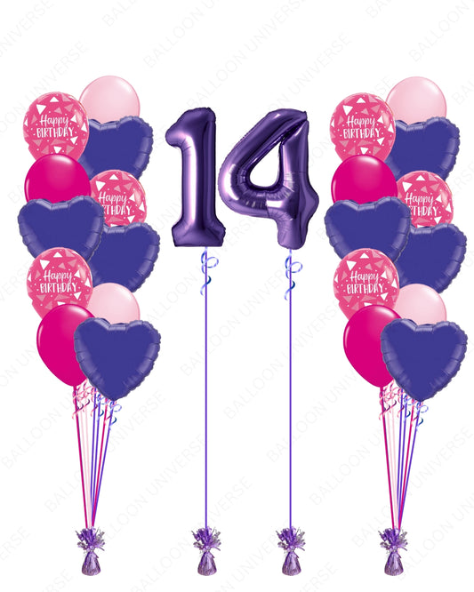 Happy Birthday Balloon Set with Purple Number