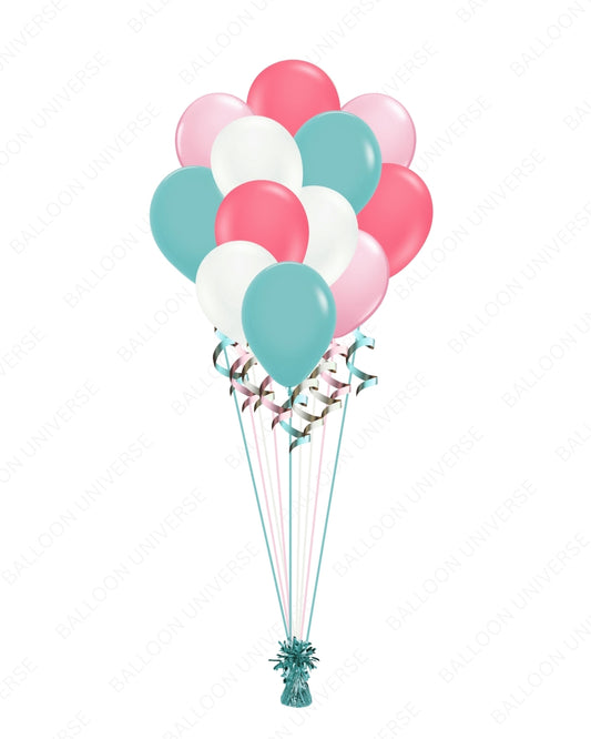Pink, White, Aquamarine & Taffy Pink Balloon Set  - 11” Latex Balloons