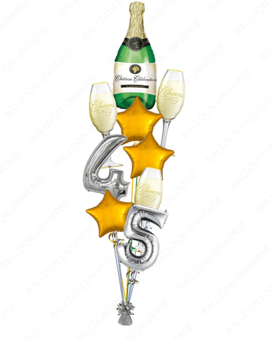 Custom Silver Numbers & Champagne Celebration Balloon Bouquet